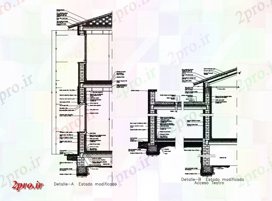 دانلود نقشه مسکونی  ، ویلایی ، آپارتمان  مقطع دو کفپوش  خانه خانه طراحی جزئیات  (کد146259)