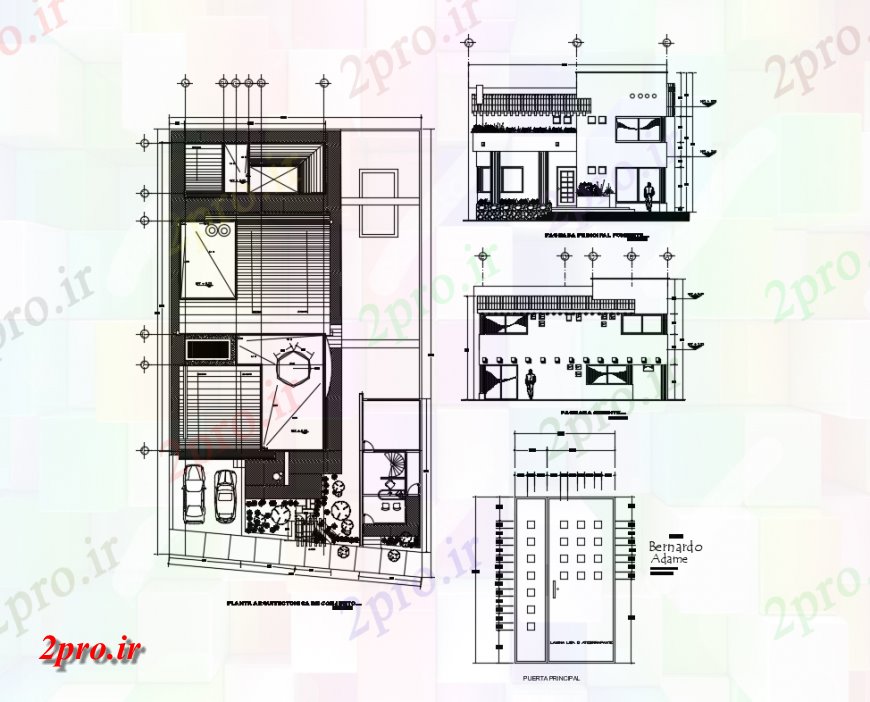 دانلود نقشه مسکونی  ، ویلایی ، آپارتمان  دو طبقه نیمه نما خانه غرق، بخش و طراحی جزئیات  (کد146277)