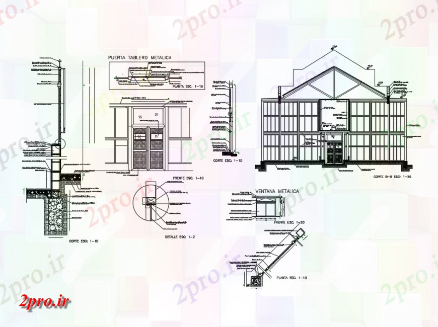 دانلود نقشه مسکونی  ، ویلایی ، آپارتمان  جزئیات مقطعی خانه مقابل سازنده با ستون و درب  نصب  (کد146295)