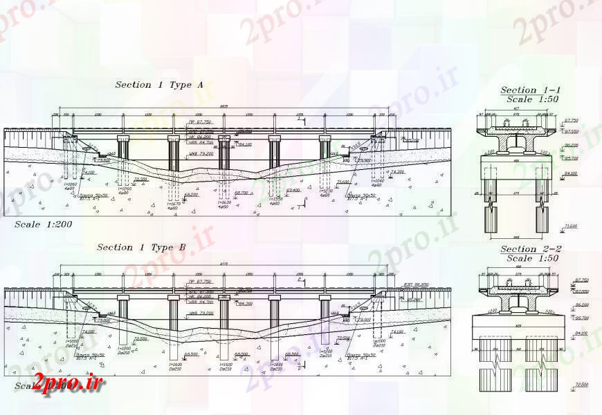 دانلود نقشه جزئیات ساخت پل نما پل و بخش طرح (کد146311)