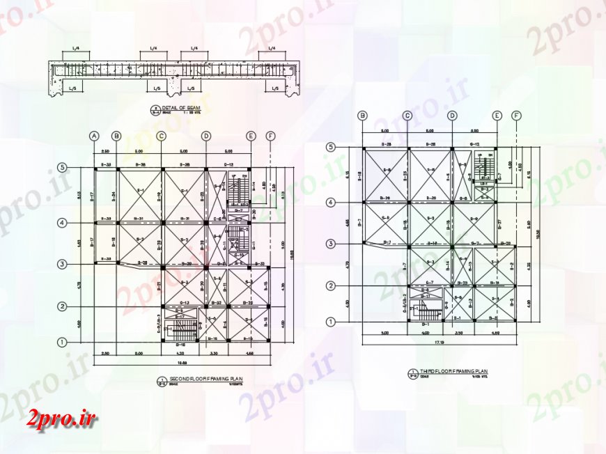 دانلود نقشه طراحی جزئیات ساختار جزئیات طرحی ساختاری پایه و اساس طبقه دوم و سوم از خانه با پرتو جزئیات (کد146330)