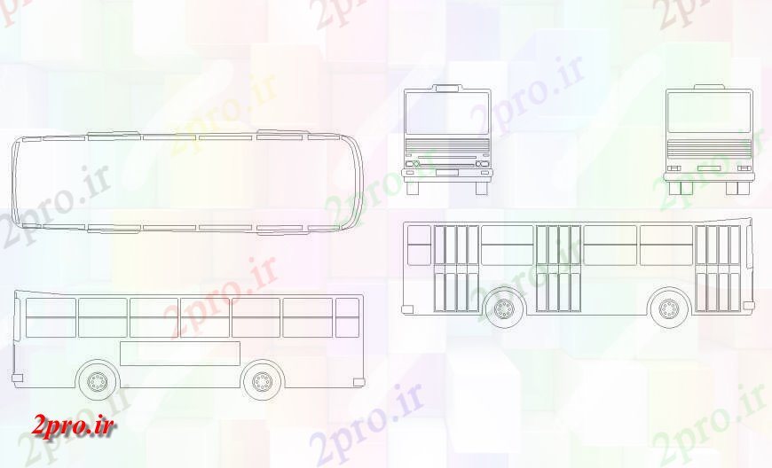 دانلود نقشه بلوک وسایل نقلیه جزئیات اتوبوس   (کد146354)