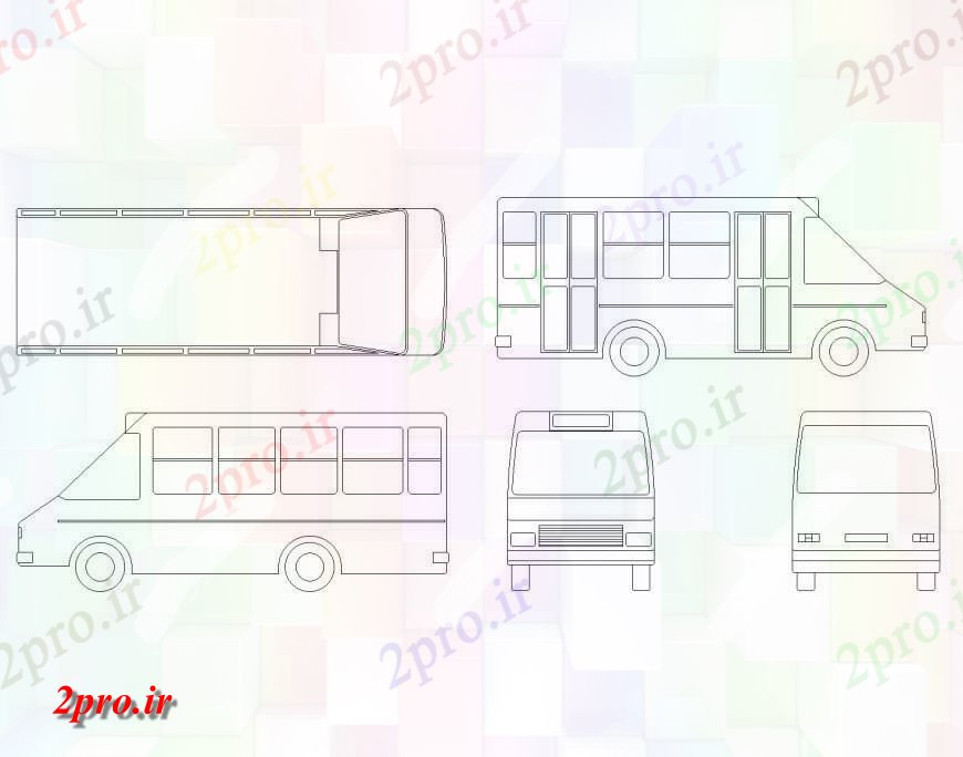 دانلود نقشه بلوک وسایل نقلیه اتوبوس 2 مینی بوس   (کد146358)