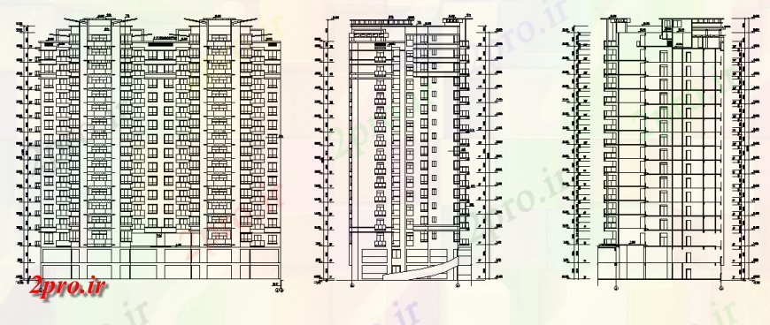 دانلود نقشه ساختمان مرتفعمسکونی بلند نما جزئیات ساخت و ساز و طرحی  (کد146397)