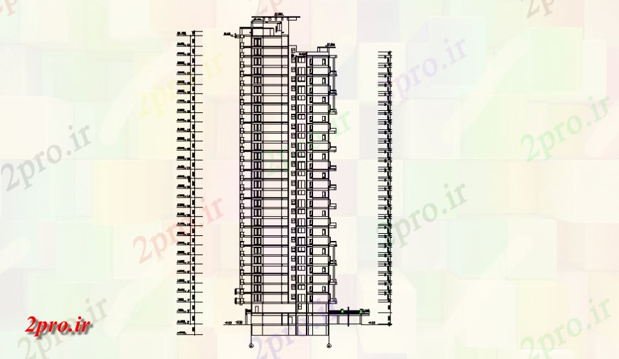 دانلود نقشه ساختمان مرتفعجزئیات مسکونی ساختمان بلند طراحی نما جزئیات (کد146408)
