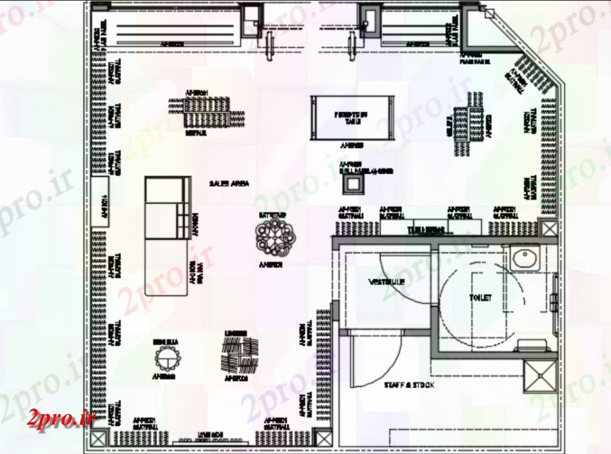 دانلود نقشه ساختمان اداری - تجاری - صنعتی طراحی چیدمان فروشی 11 در 11 متر (کد146409)