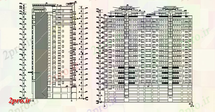 دانلود نقشه ساختمان مرتفعجزئیات ساختمان طراحی نما بلند (کد146421)