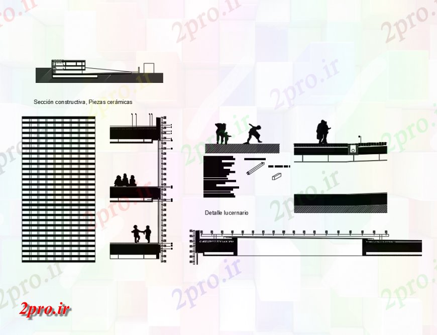 دانلود نقشه جزئیات پله و راه پله  جزئیات بخش سازنده از ساخت قطعات و سرامیک و بتن  (کد146456)