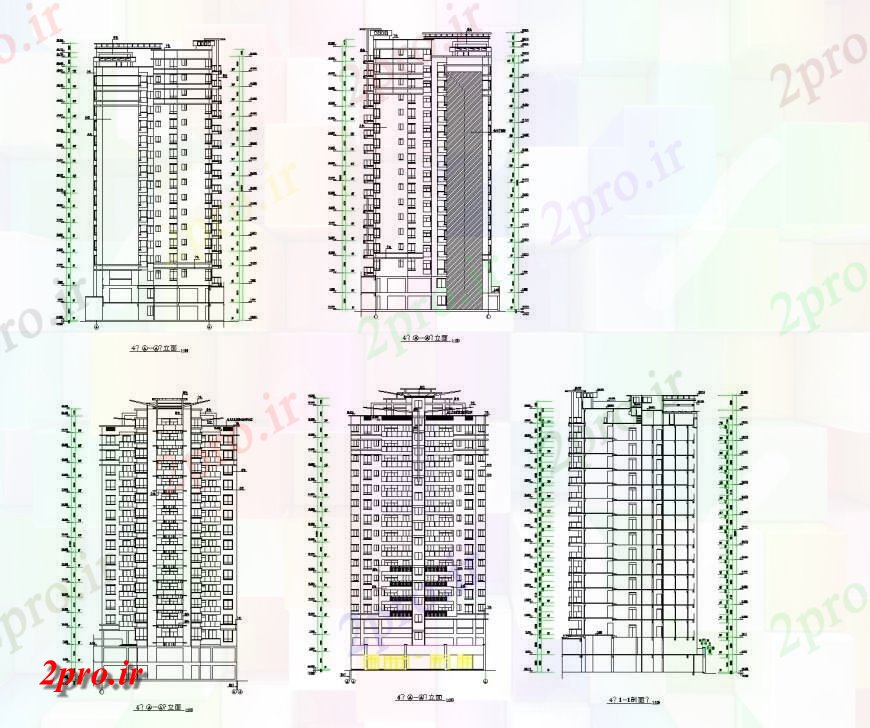 دانلود نقشه مسکونی  ، ویلایی ، آپارتمان  نما و بخش آپارتمان   طرحی تخت (کد146578)