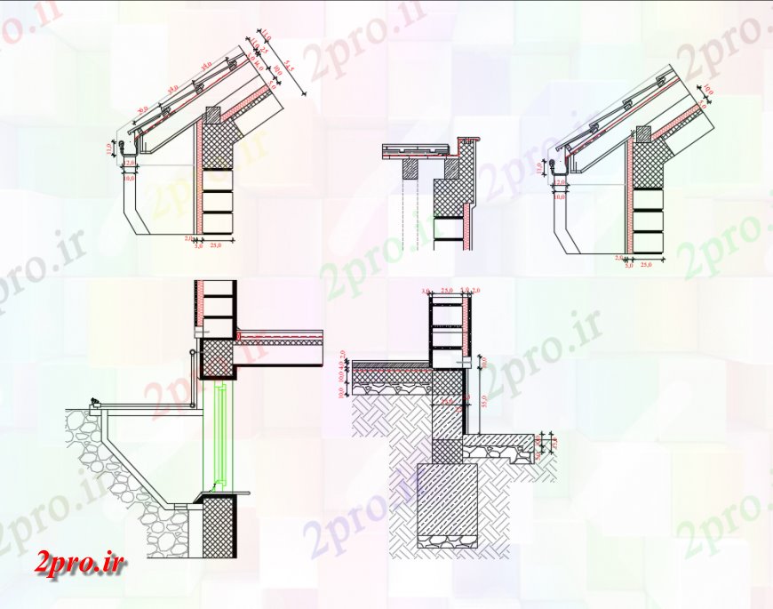 دانلود نقشه جزئیات ستون جزئیات ساخت و ساز دیوار با ستون و تیرها و دال (کد146595)