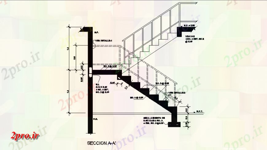 دانلود نقشه جزئیات پله و راه پله   نما جزئیات راه پله و بخش (کد146624)