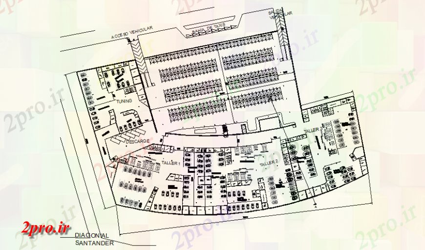 دانلود نقشه ساختمان اداری - تجاری - صنعتی فروش خودرو پیچیده نما جزئیات و طراحی 141 در 211 متر (کد146720)