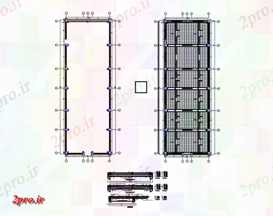 دانلود نقشه طراحی جزئیات ساختار خانه روشن دال دارای کناره جزئیات سازنده با  ستون (کد146806)