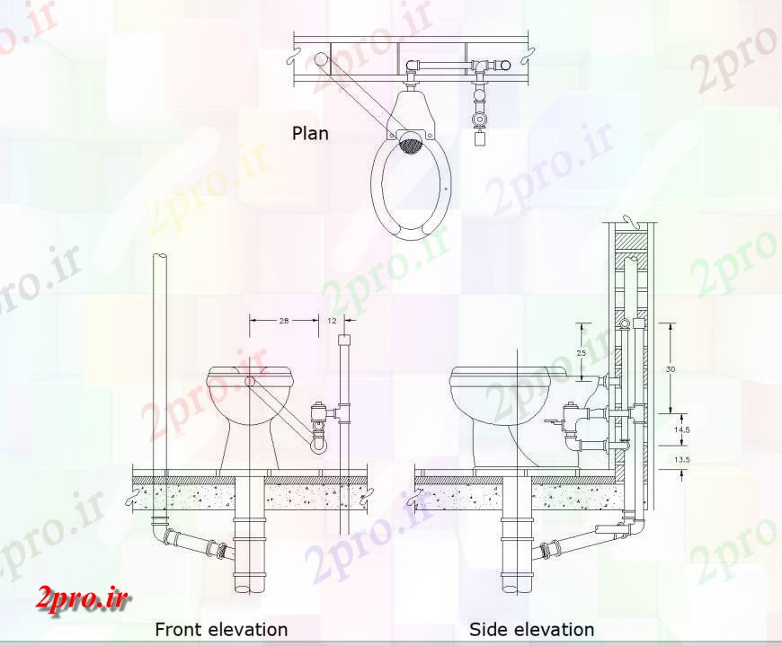 دانلود نقشه حمام مستر اتصالات لوله توالت    (کد146833)