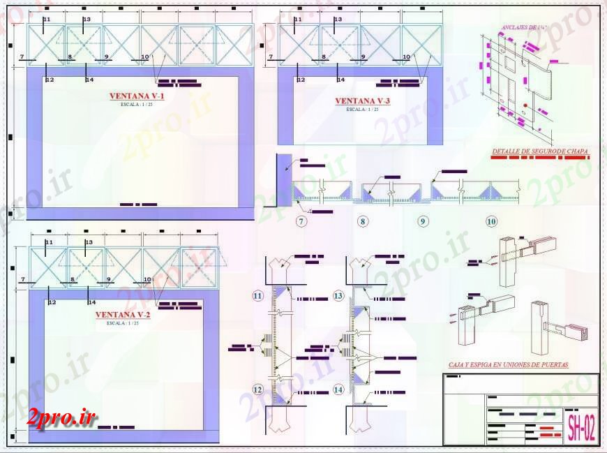 دانلود نقشه جزئیات طراحی در و پنجره  طرحی پنجره و در قسمت  طرح (کد146842)