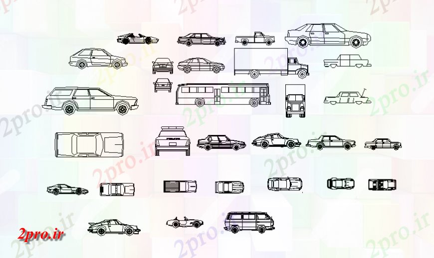 دانلود نقشه بلوک وسایل نقلیه انواع مختلف از بلوک خودرو نظر طراحی (کد146843)