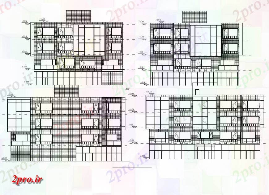 دانلود نقشه هتل - رستوران - اقامتگاه نما جزئیات ساختمان رستوران و طرحی 24 در 29 متر (کد146856)