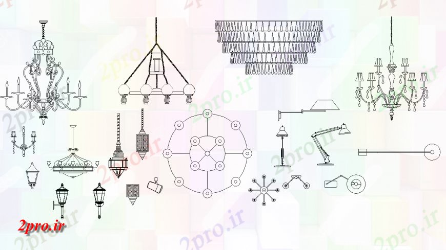 دانلود نقشه برق مسکونی لامپ و لوستر نما جزئیات و طرح (کد146922)