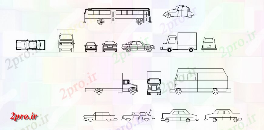 دانلود نقشه بلوک وسایل نقلیه انواع مختلف نما بلوک خودرو و طرح (کد146964)
