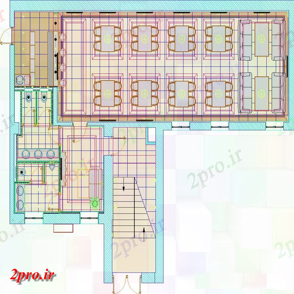 دانلود نقشه ساختمان اداری - تجاری - صنعتی طرحی کافه 11 در 18 متر (کد147021)