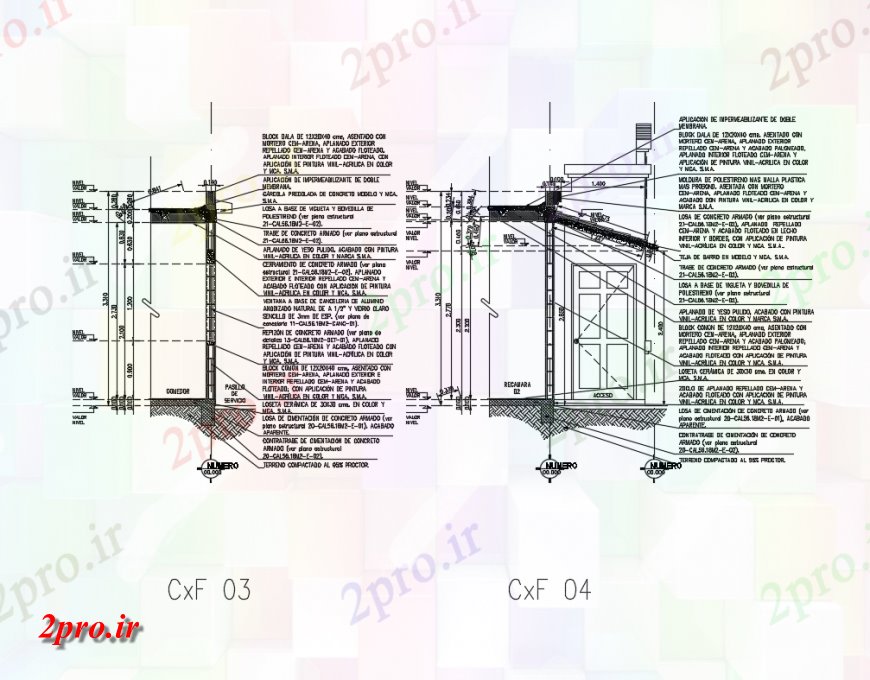 دانلود نقشه مسکونی  ، ویلایی ، آپارتمان  جزئیات نما مقطعی سازنده از خانه با نصب و راه اندازی درب (کد147086)