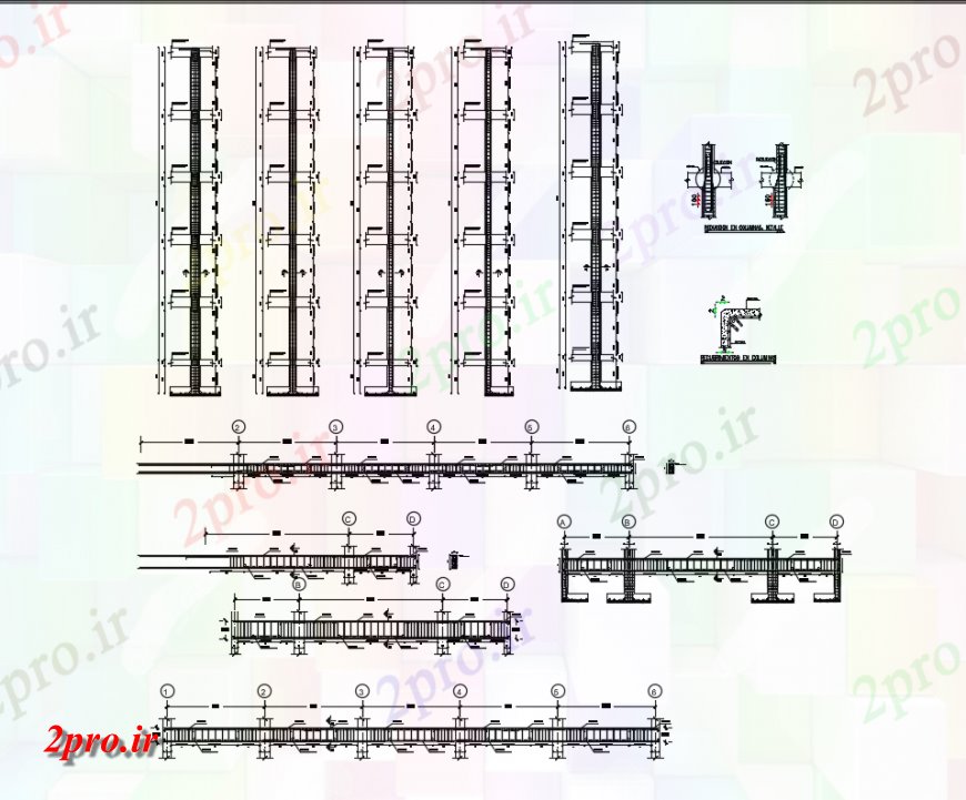 دانلود نقشه جزئیات پله و راه پله  جزئیات اسکلت بتنی با ستون و پرتو ساخت و ساز (کد147102)