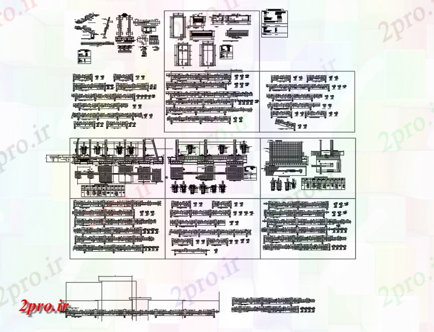 دانلود نقشه طراحی جزئیات ساختار چند جزئیات سازنده ساختمان دانشکده با راه پله، ستون، پرتو، پایه و اساس و غیره جزئیات 15 در 36 متر (کد147147)