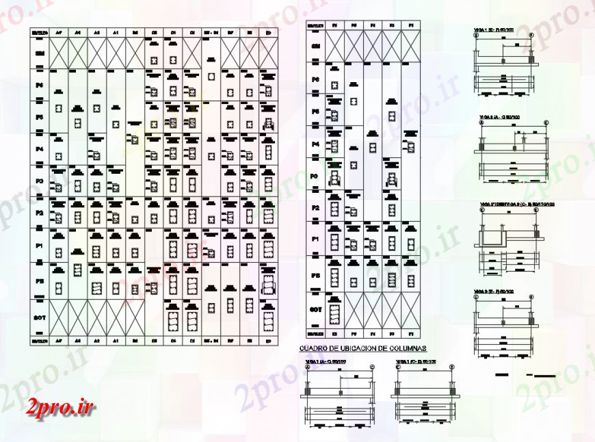 دانلود نقشه طراحی جزئیات ساختار ستون و تصویر پرتو جزئیات ساختاری سازنده 15 در 20 متر (کد147157)