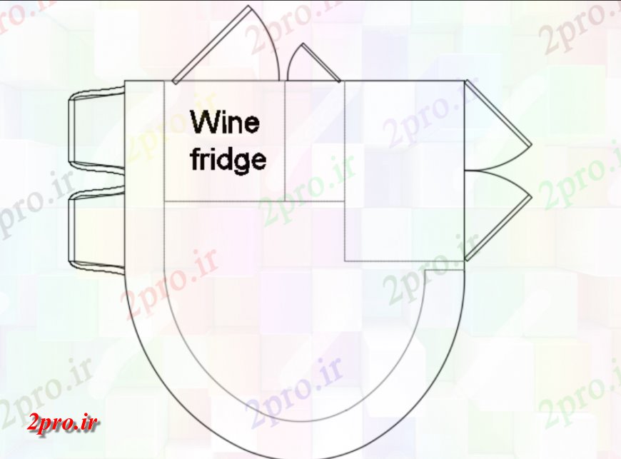 دانلود نقشه آشپزخانه جزیره آشپزخانه با طرحی یخچال شربت (کد147158)