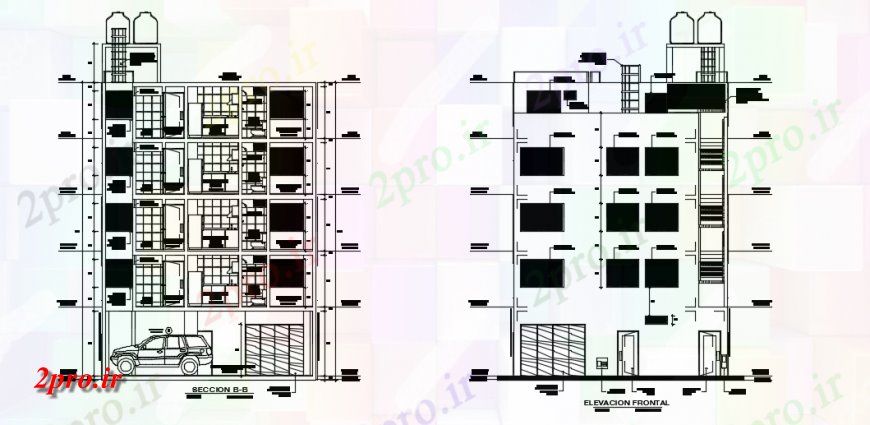 دانلود نقشه ساختمان اداری - تجاری - صنعتی طراحی نما بخشی 10 در 14 متر (کد147168)