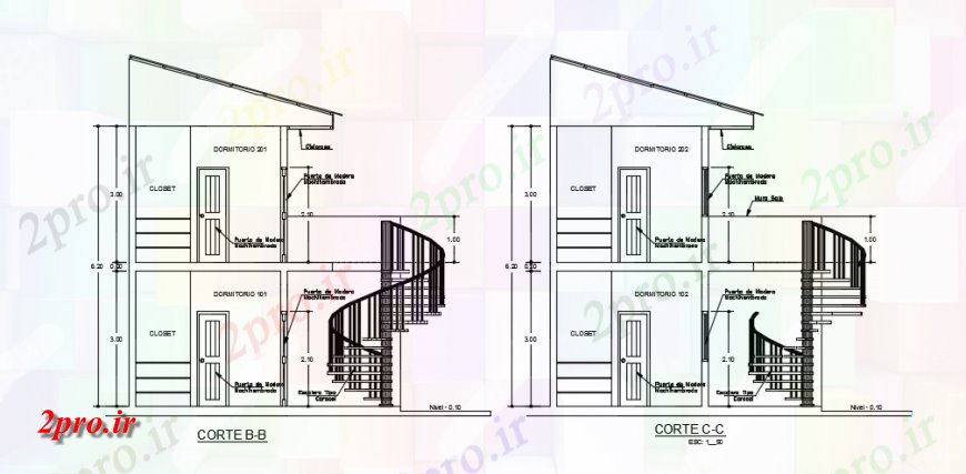 دانلود نقشه ساختمان اداری - تجاری - صنعتی بخشی) نقشه نما 3 در 8 متر (کد147175)