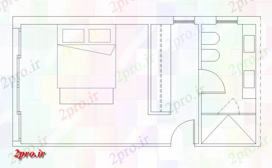 دانلود نقشه حمام مستر نما جزئیات اتاق خواب و طرحی 5 در 9 متر (کد147255)