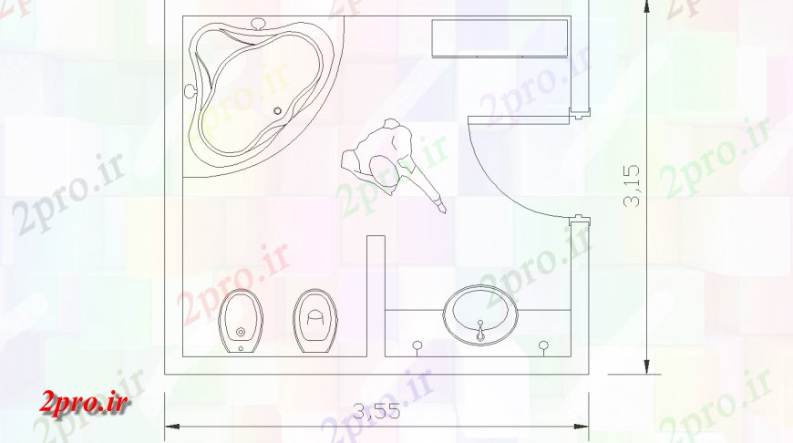دانلود نقشه حمام مستر طرحی اتاق حمام با یک جزئیات (کد147261)