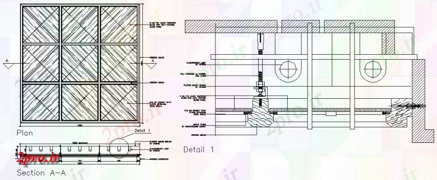 دانلود نقشه طراحی جزئیات ساختار شیشه نما جزئیات سقف و بخش  چیدمان (کد147357)