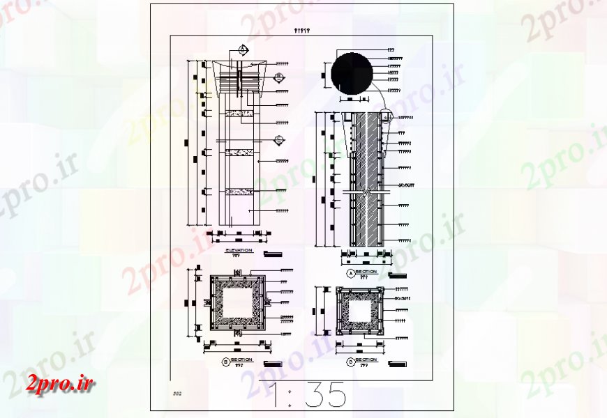 دانلود نقشه جزئیات ستون گرانیت نما طراحی ستون  جزئیات و بخش (کد147370)