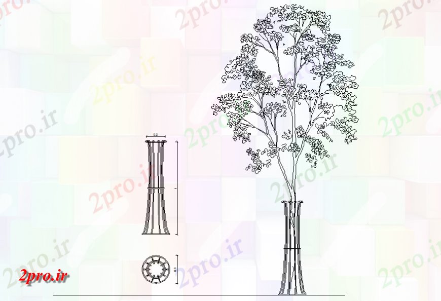 دانلود نقشه بلوک ، آرام ، نماد شبکه محافظت درختان جزئیات  نما اتوکد (کد147385)