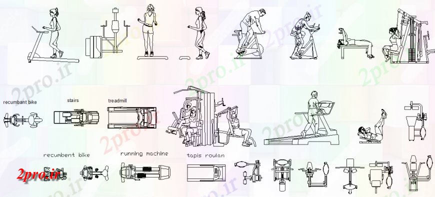 دانلود نقشه بلوک ، آرام ، نماد بدنسازی جزئیات مجموعه تجهیزات  نما  (کد147409)