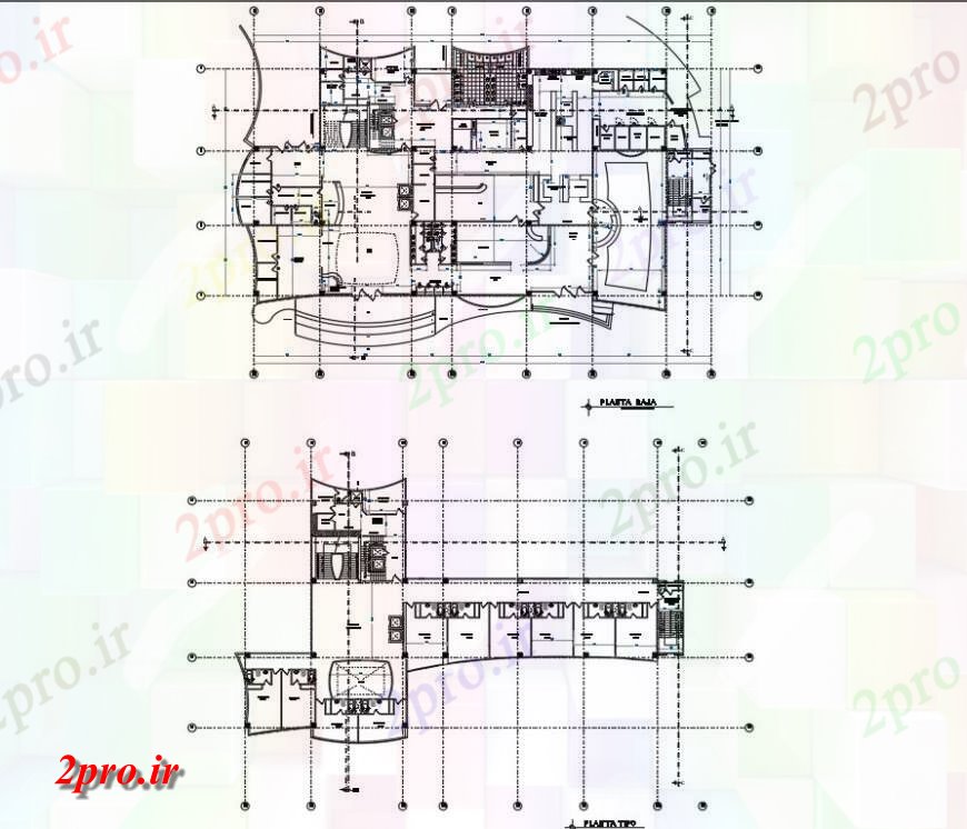 دانلود نقشه ساختمان اداری - تجاری - صنعتی برنامه کاری مرکز کسب و کار 34 در 38 متر (کد147598)