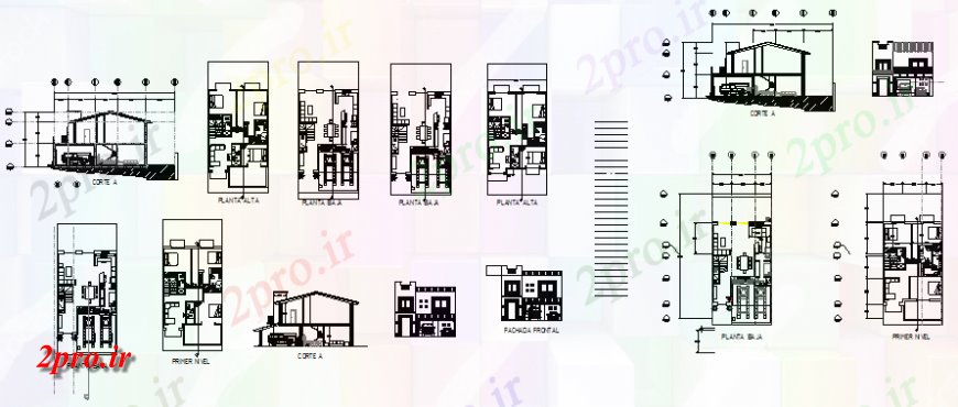 دانلود نقشه مسکونی  ، ویلایی ، آپارتمان  خانه با حیاط، طرح، نما و بخش  (کد147632)