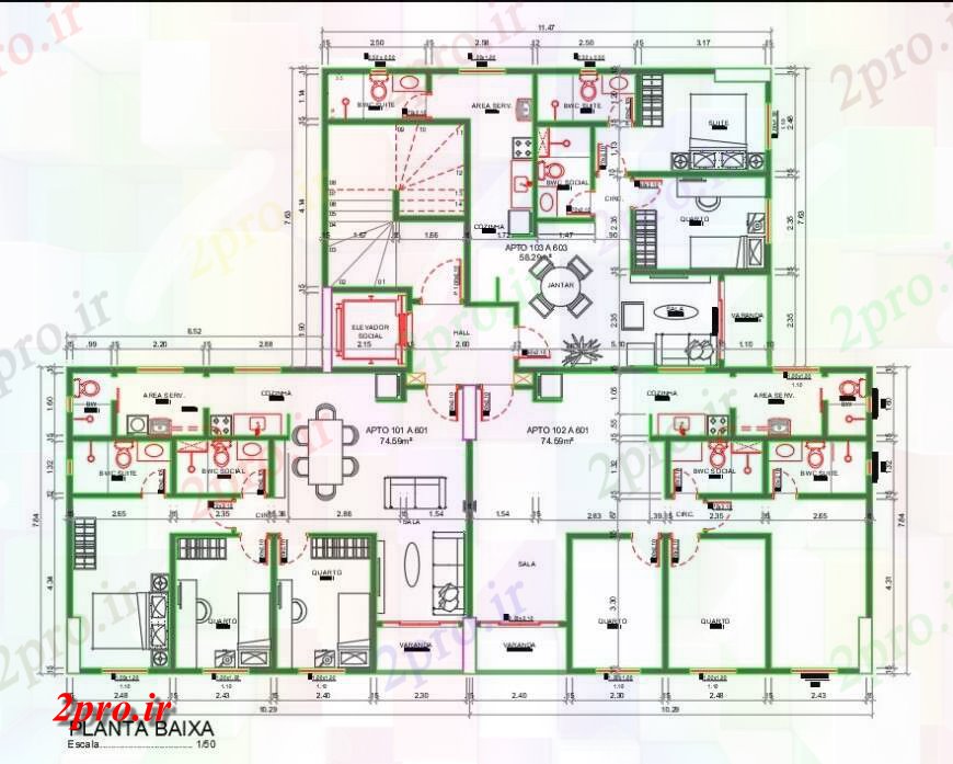 دانلود نقشه مسکونی  ، ویلایی ، آپارتمان  طرحی برنامه ریزی تخت آپارتمان   (کد147640)