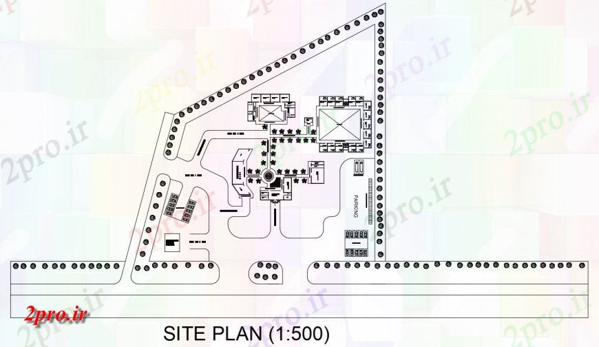 دانلود نقشه بلوک ، آرام ، نماد محوطه سازی سایت محل 70 در 90 متر (کد147675)