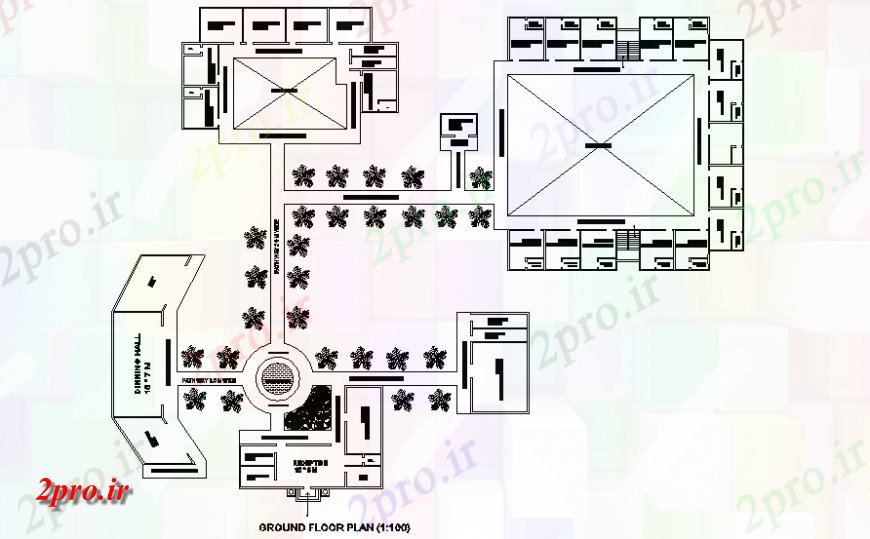 دانلود نقشه ساختمان اداری - تجاری - صنعتی زمین طرحی طبقه متل 70 در 90 متر (کد147678)