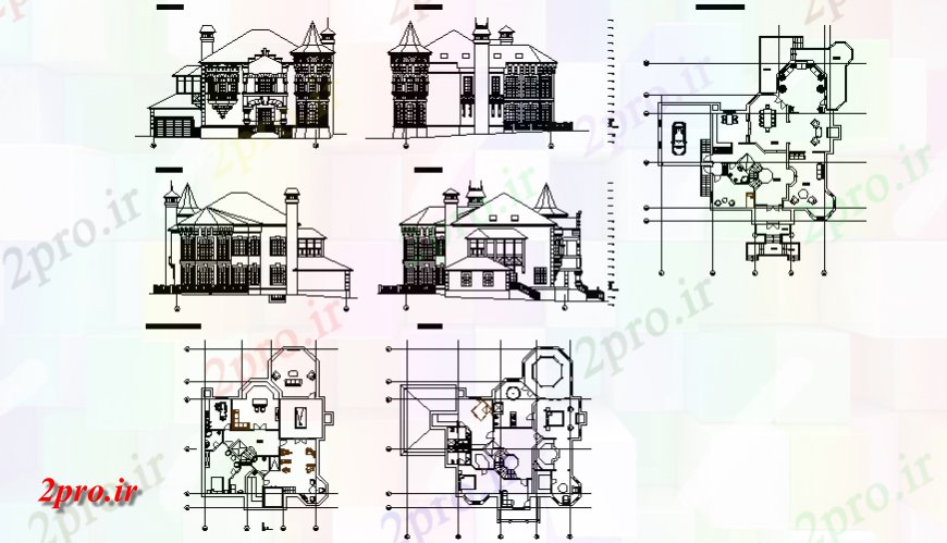 دانلود نقشه معماری معروف طرحی قلعه و نما با معماری جزئیات 23 در 29 متر (کد147726)