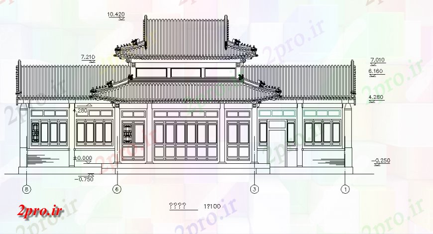 دانلود نقشه کلیسا - معبد - مکان مذهبی جزئیات نمای چین معبد دادگاه 18 در 24 متر (کد147762)