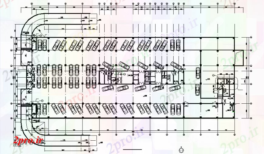 دانلود نقشه ساختمان اداری - تجاری - صنعتی گاراژ پلان زیرزمین 37 در 94 متر (کد147782)