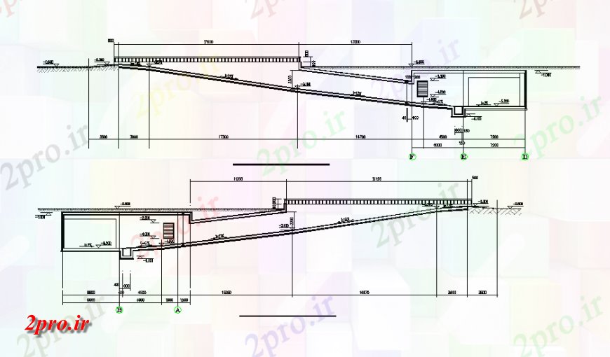 دانلود نقشه ساختمان اداری - تجاری - صنعتی نما از گاراژ در نظر دارد 37 در 94 متر (کد147790)