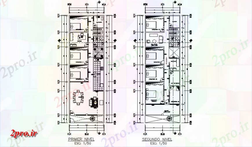 دانلود نقشه مسکونی ، ویلایی ، آپارتمان طبقه اول و طرحی خانه-طبقه دوم 7 در 21 متر (کد147797)