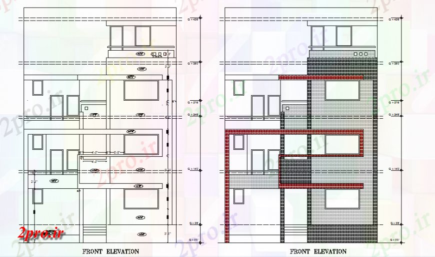 دانلود نقشه مسکونی  ، ویلایی ، آپارتمان  نما جلو طرحی خانه یک خانواده (کد147800)