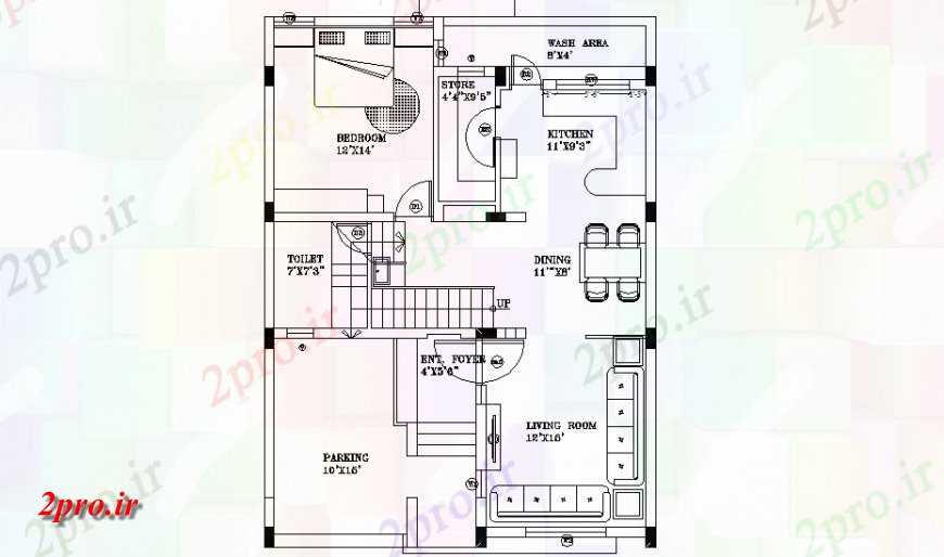 دانلود نقشه مسکونی ، ویلایی ، آپارتمان محل زندگی طراحی خانه 9 در 12 متر (کد147802)