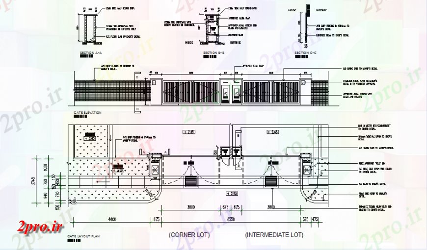 دانلود نقشه ساختمان اداری - تجاری - صنعتی Gateen جزئیات ترنس 3 در 15 متر (کد147892)